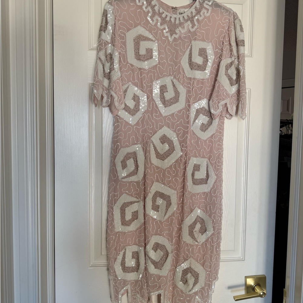 NEIMAN MARCUS hand beaded Silk  Dress
